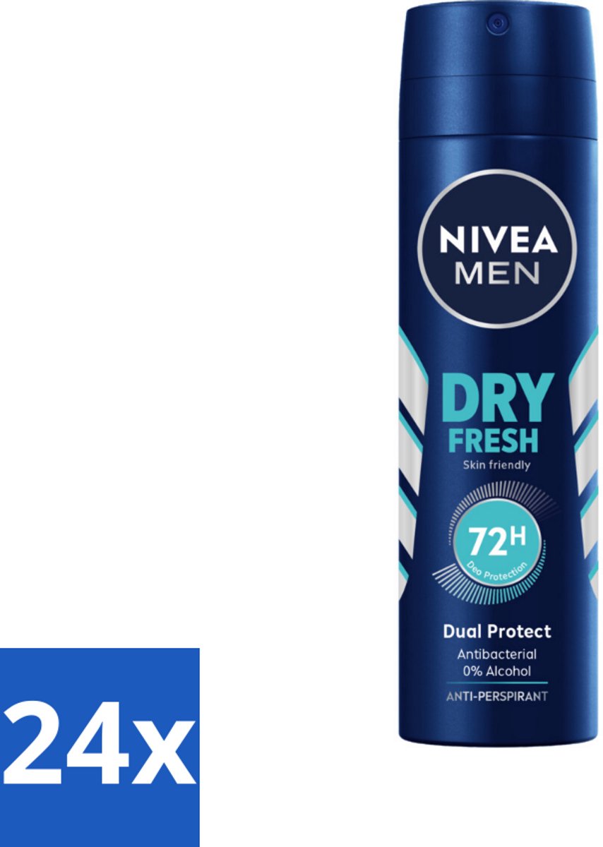 24 x NIVEA Men Deodorant Spray Dry Fresh 150 ml - Deodorant Spray - Anti-transpirant - 48 Uur Bescherming - Droogheid - Frisheid