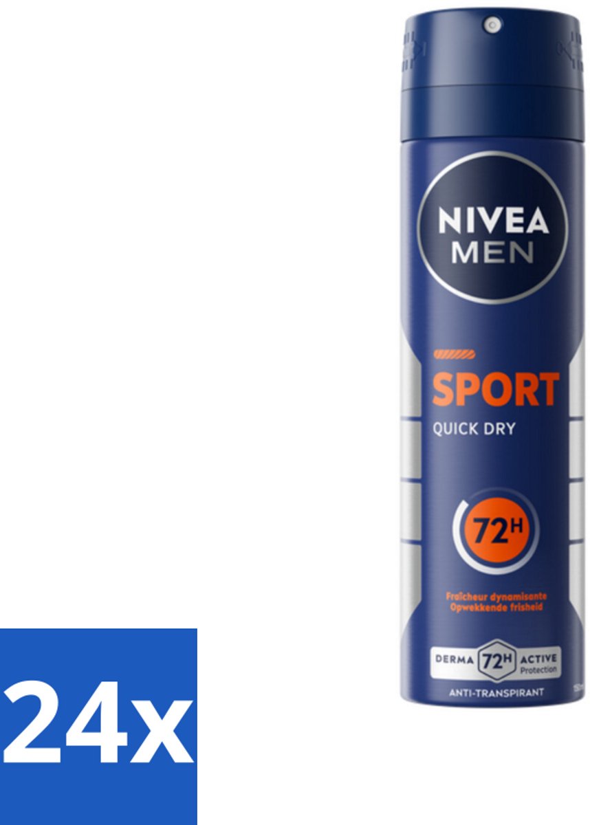 24 x NIVEA Men Deodorant Spray Sport 150 ml - Sport Deodorant - Anti-transpirant Spray - 48 Uur Bescherming - Zweet En Geur - Droog Huidgevoel