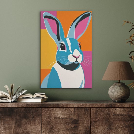 Akoestisch wandpaneel 40x60 cm - Vilt schilderij Haas - Kleurvakken - Oren - Roze - Akoestische panelen - Geluidsdempende wanddecoratie - Geluidsisolatie woonkamer - Muurdecoratie geluidspanelen
