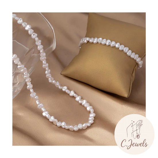 Collier et bracelet - Set de perles - Ajustable - Wit - Or - Elegant et intemporel - Femme