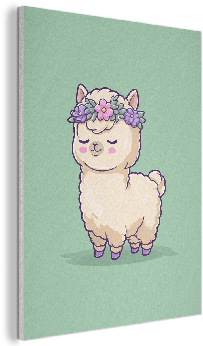 Akoestisch wandpaneel 30x40 cm - Vilt schilderij Alpaca - Groen - Bloemendiadeem - Akoestische panelen - Geluidsdempende wanddecoratie - Geluidsisolatie woonkamer - Muurdecoratie geluidspanelen