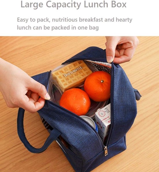 Daity 1-pack - Lunchtas, Koeltassen，kleine draagbare， herbruikbare snacktas met voorvak, geschikt voor picknicks, kantoorwerk en buitenactiviteiten (Marineblauw) van Merkloos — afbeelding 3