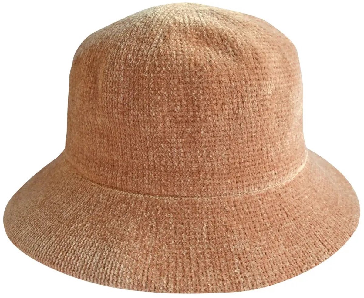 Kelly Bucket Hat Dames 100% Chenille Zachte Stof Intern Trekkoord 360FIVE Everyday - Maat: S-M: 56 cm - Bruin