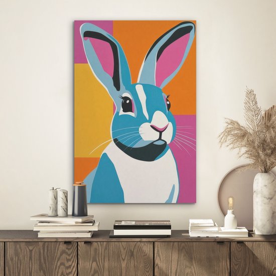 Akoestisch wandpaneel 40x60 cm - Vilt schilderij Haas - Kleurvakken - Oren - Roze - Akoestische panelen - Geluidsdempende wanddecoratie - Geluidsisolatie woonkamer - Muurdecoratie geluidspanelen