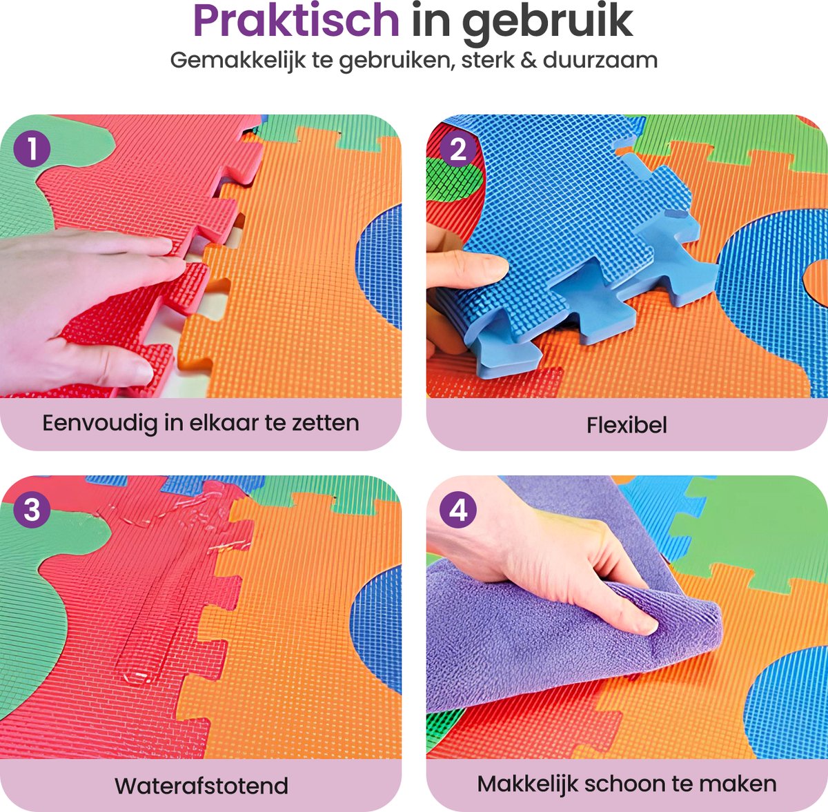 Gofun Speelmat Baby XL - 180x180cm – Speelkleed - 86-delige Puzzel – Foam – Opvouwbaar – Tegels – Speeltapijt – Multicolor — afbeelding 4