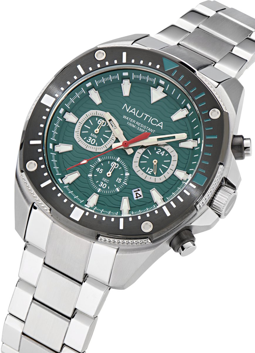 Nautica Nct Bluesail Quartz Analoog Horloge Zilverkleurig Material 100% Roestvrij Staal 100% Acero Inoxidablearmband 46 mm NAPBSF504