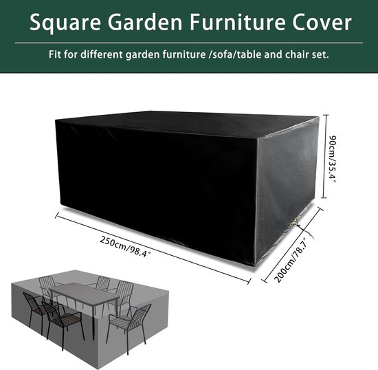 Outdoor Patio Tafelhoes LxBxH: 270x220x105cm Zwarte rotan tuinmeubelhoezen, buitenmeubelhoezen waterdicht, anti-UV, rotan bankhoes met vast trekkoord en 4 winddichte gesp