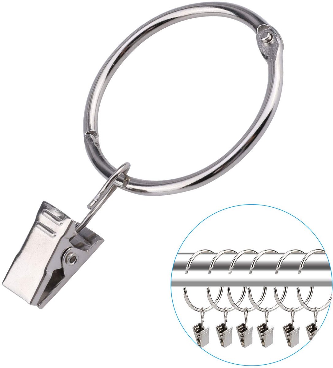 30 Pack Gordijnringen met Clips - Metalen 38mm Open Ontwerp - Duurzaam en Veilig