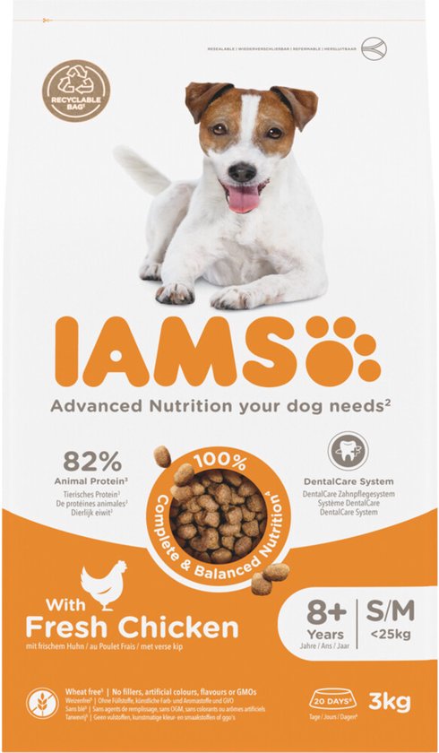 IAMS Dog Senior Small - Medium Kip - 3 x 3 kg - Voordeelverpakking