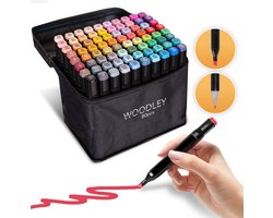 Woodley Dubbelzijdige Stiften - 80 kleuren - Voor volwassen en kinderen - Markeerstiften - Dubbelzijdige stiften - Twinmarkers - Alcohol markers