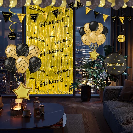 BTH 67 Jaar Slinger – Goud En Zwart – 10 Meter – Dubbelzijdige Vlaggetjes – Feestdecoratie Voor Verjaardagen