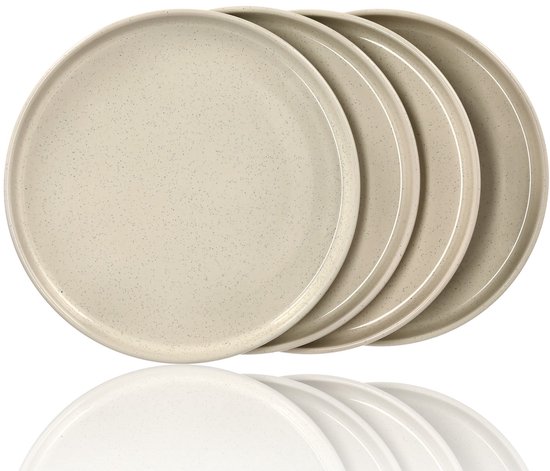 Foto: Dinerborden set van 4 cr me keramische borden 26 3 cm glanzend servies met opstaande rand geschikt voor horeca restaurants en kersttafel