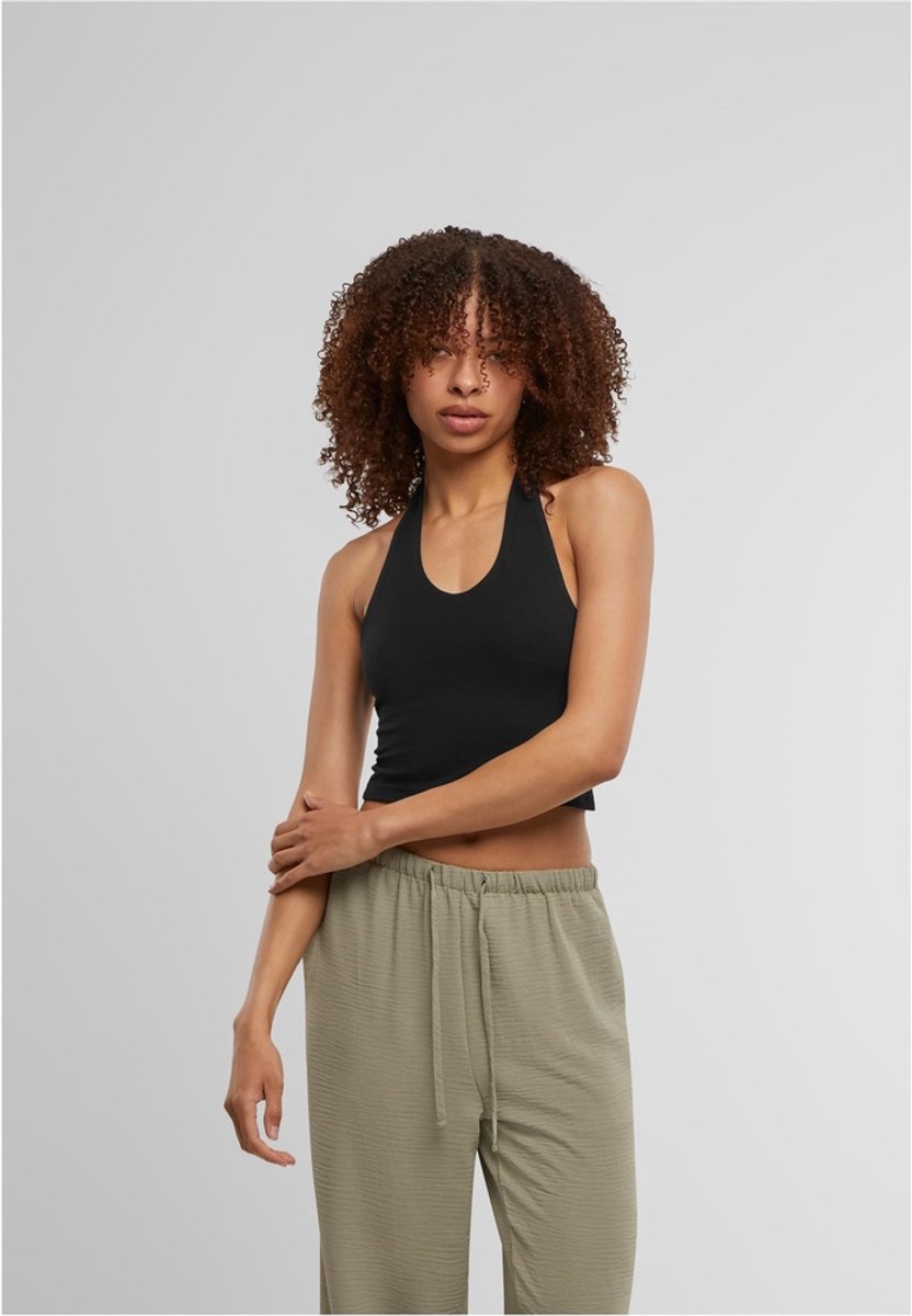 Urban Classics Basic Neckholder Jersey Crop top 5XL Zwart