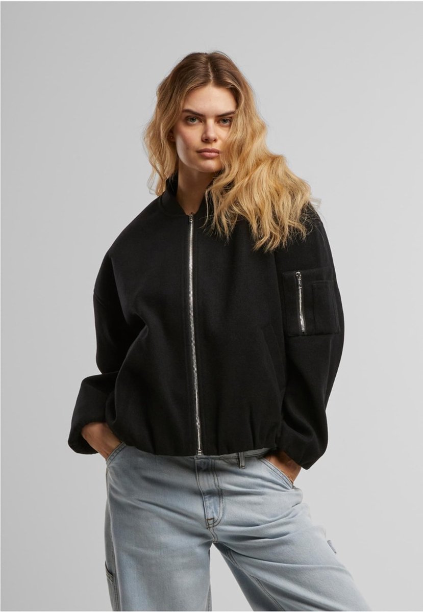 Urban Classics Ladies Faux Wool Bomber Jacket Dames Bomberjack – M Zwart