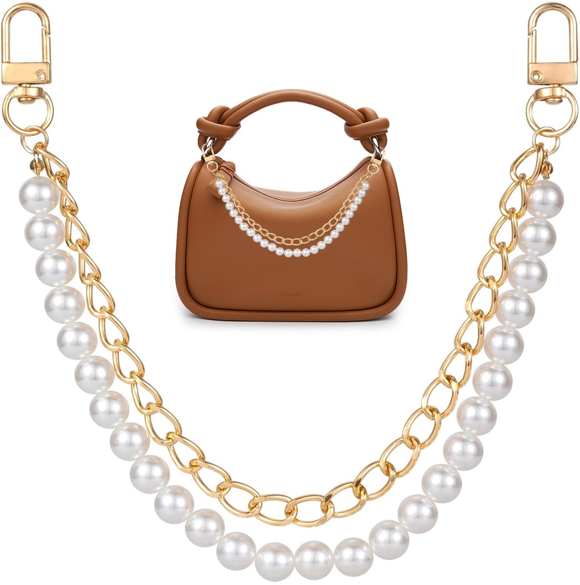 longziming -Elegante Gouden Imitatieparel Tas Ketting – Handtas Accessoire, Duurzaam en Stijlvol, 31 cm