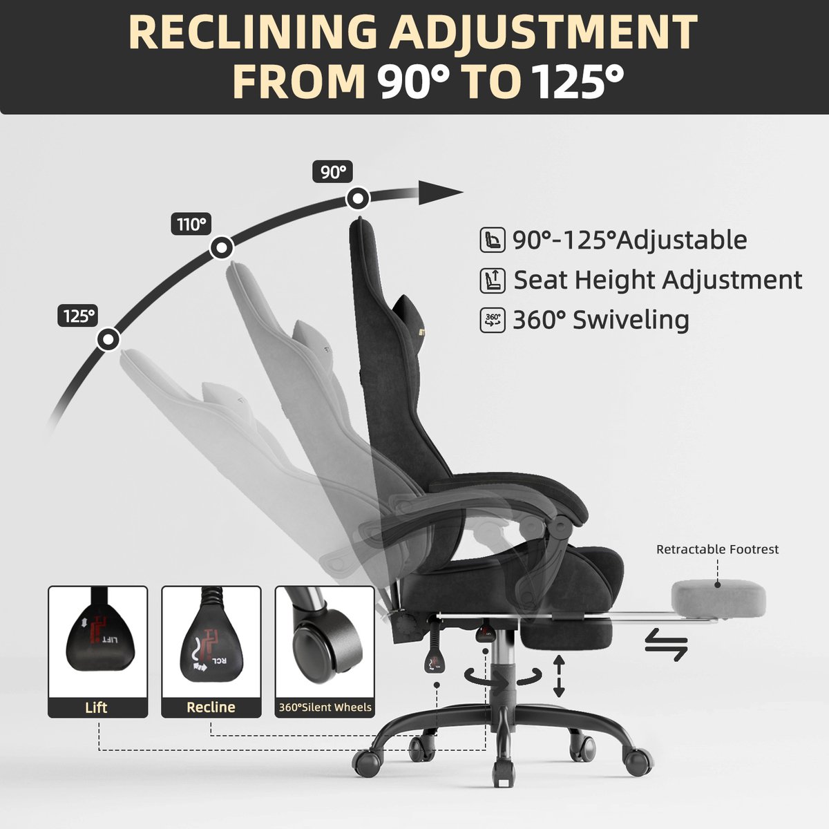 Soontrans Ergonomische Gamingstoel met Verstelbare - afbeelding 3