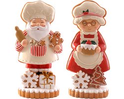 Viv! Christmas Kerstbeeld - Gingerbread Mr. & Mrs. Claus - set van 2 - rood wit - 32cm