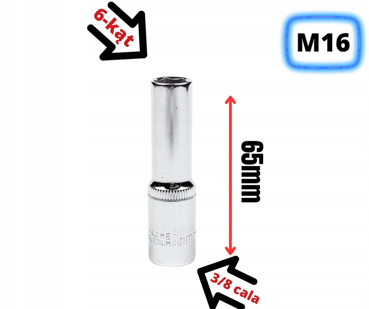 Dopsleutel 3/8" 6k m16x65 Lang CRV