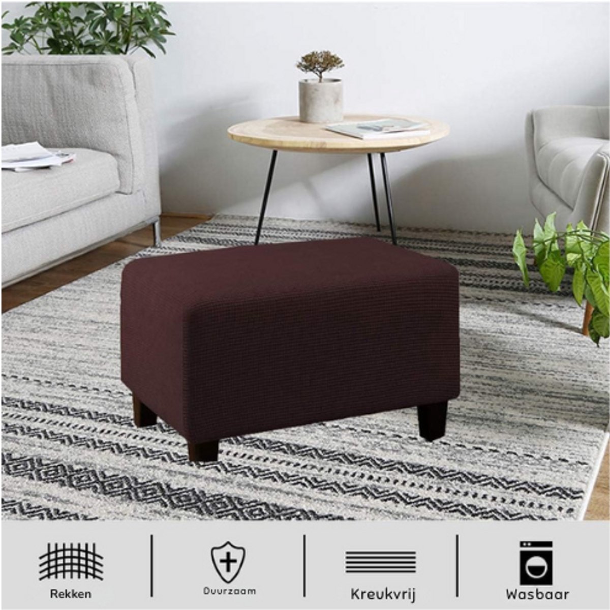 Thuys Stoffen Stoelhoes – Rechthoekige Poefhoes – Ottoman Hoes – Krukhoes – Beschermhoes – Donkerbruin