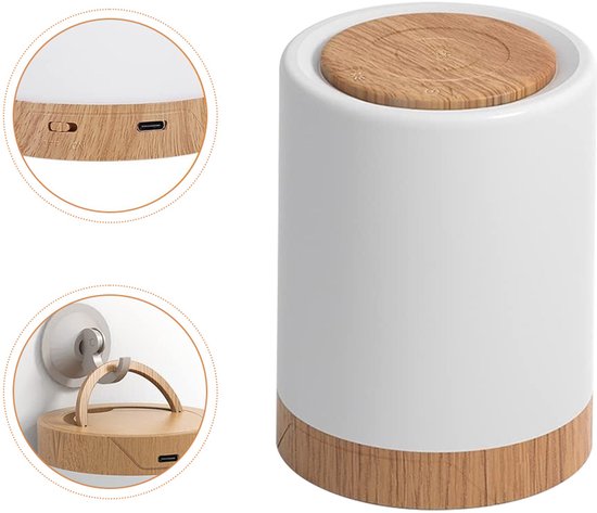 USB Oplaadbaar Nachtlampje - Warm Licht & RGB Kleuren - Timer - Nachtlampje voor de Slaapkamer - Sfeerlamp - LED verlichting - Leeslamp - Tafellamp - Bedlamp voor Baby, Kinderen & Volwassenen - Dimbaar - Touch Control - Houtnerf van HomeTree — afbeelding 3