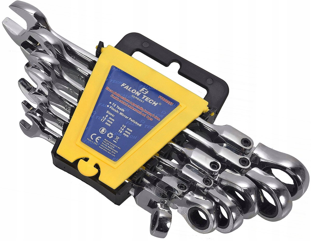 Ratelsleutelset, gebogen, 8-19mm, 6-delig