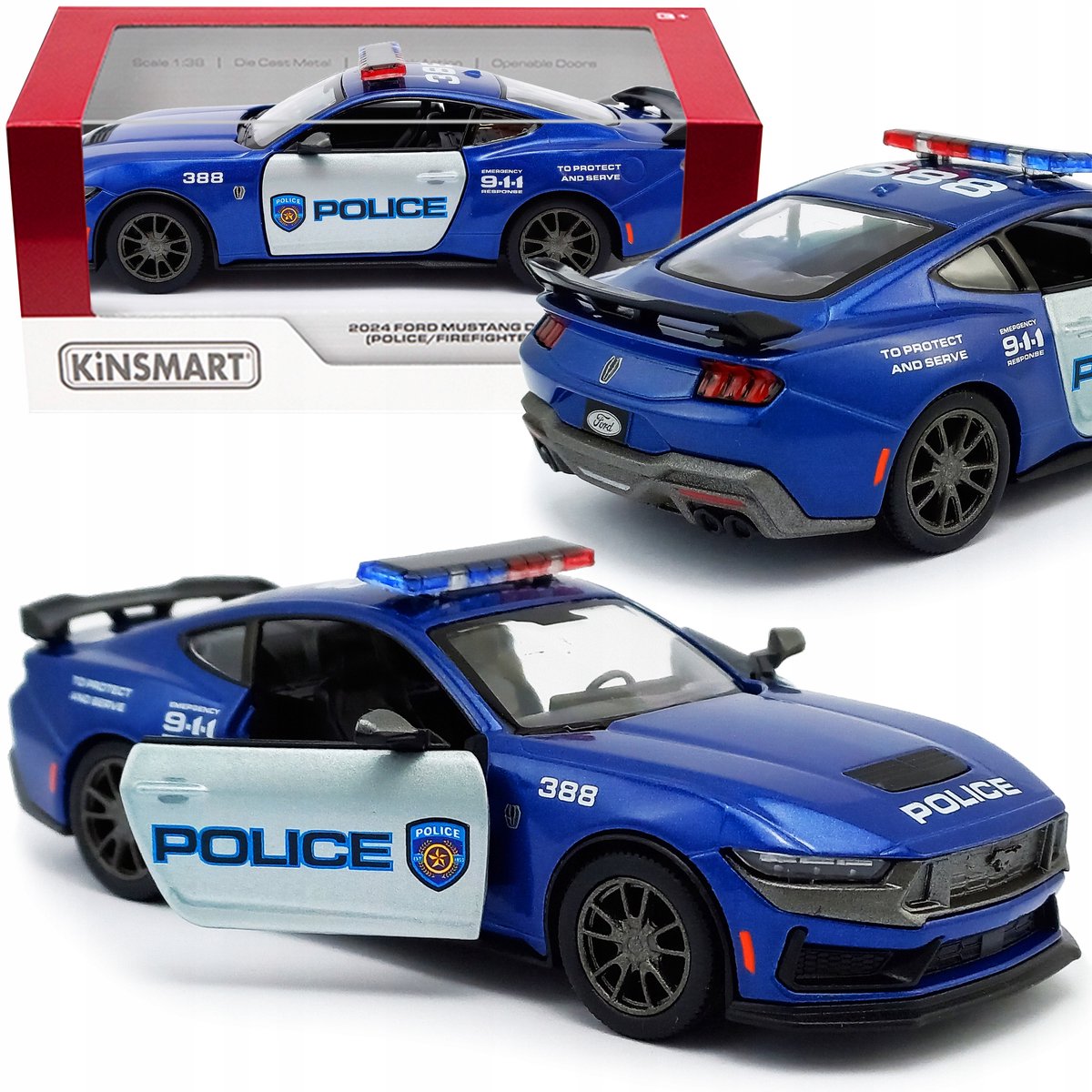 Modelauto Politie Ford Mustang 1:38 Pull-Back Metaal Blauw