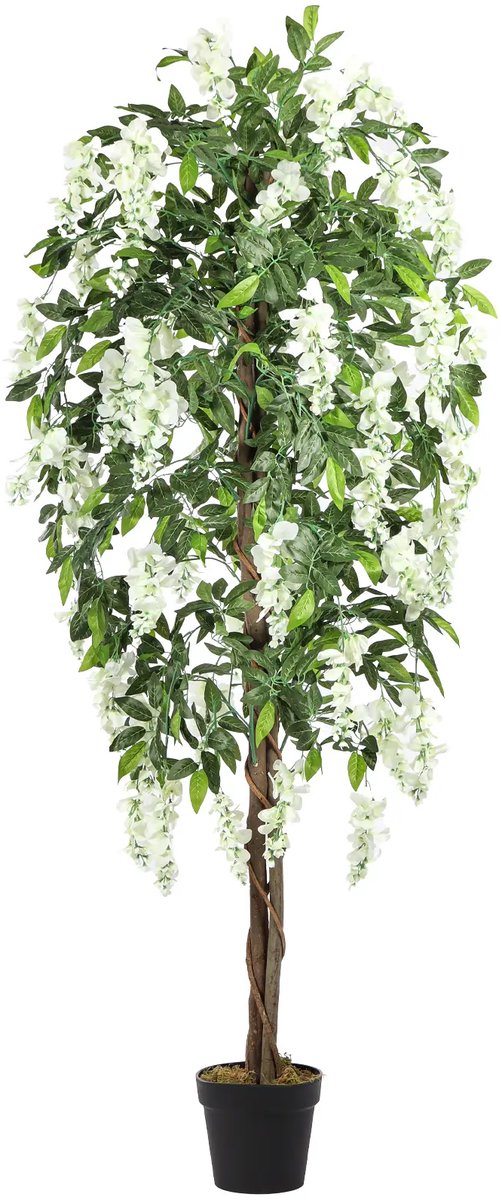 Kunstpalm Kunstplant - Bloemboom Kiruna | Wit | 180cm - Kunt bloemboom - Gouden regen - houten stam