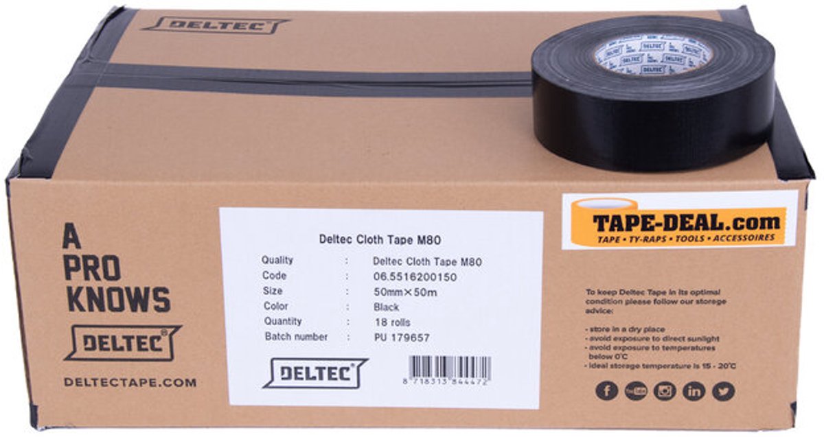 Deltec Duct Tape M80 50mm x 50m Zwart (Doos 18 Rollen)