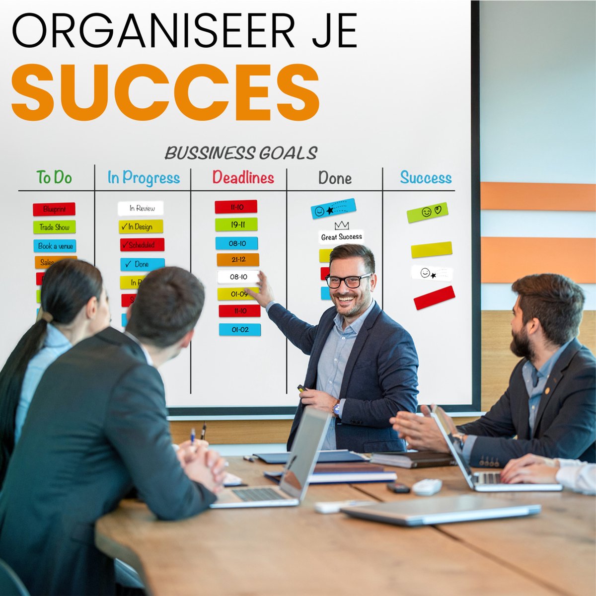 ATWAM Scrum Magneten - 210 stuks - Voor Whiteboard, Magneetbord, Memobord of Magnetisch Tekenbord – Herschrijfbare Magneten op Koelkast - Kanban - 7,5 cm Breed x 2,5 cm Lang - 7 Kleuren — afbeelding 2