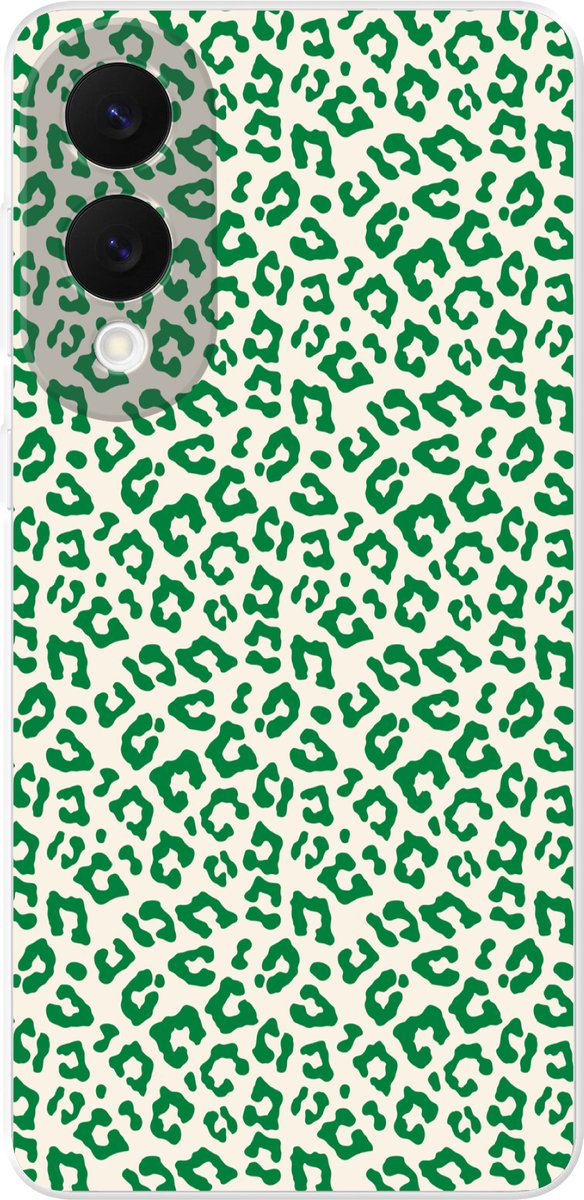 Telefoonhoesje Geschikt voor Samsung Galaxy S25 Edge hoesje - Panterprint - Groen - Beige - Dierenprint - Siliconen Telefoonhoesje Telefoonhoesje