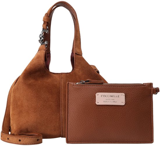 COCCINELLE Cuir sac à main sac à épaule bandoulière C-Easy Handbag Suede Cognac / Cognac brun