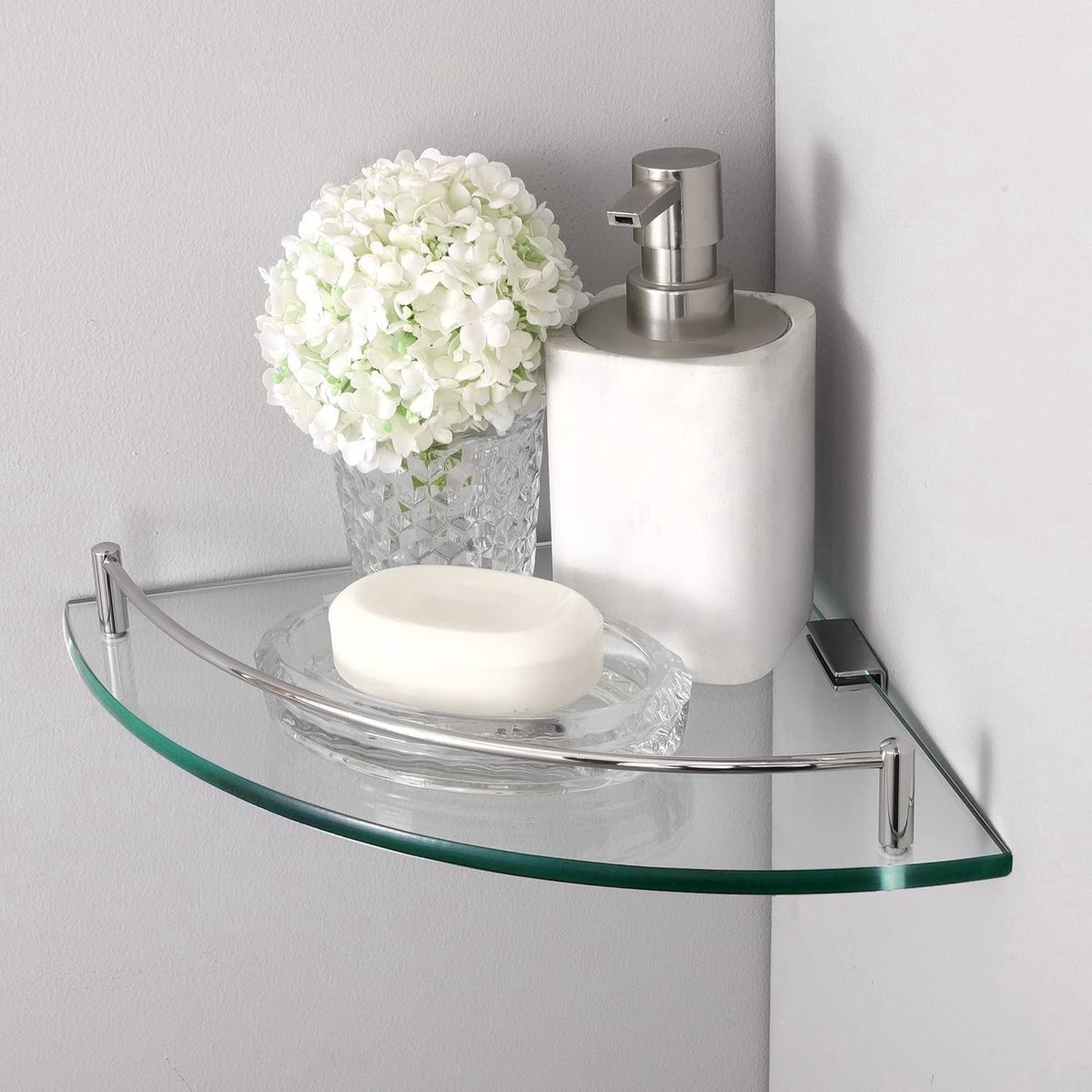 WNHB® Doucheplank hoek 7mm gehard glas - glazen wandplank badkamer - met beugel en veilige wandmontage