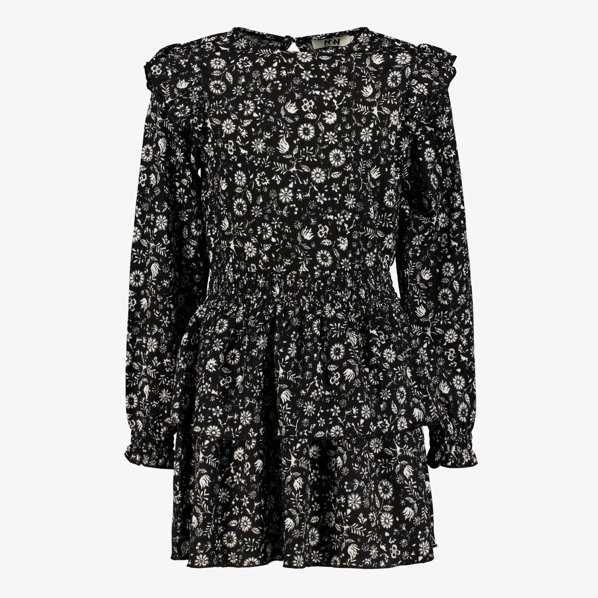 MyWay meisjes jurk met bloemenprint zwart wit - Maat 122/128