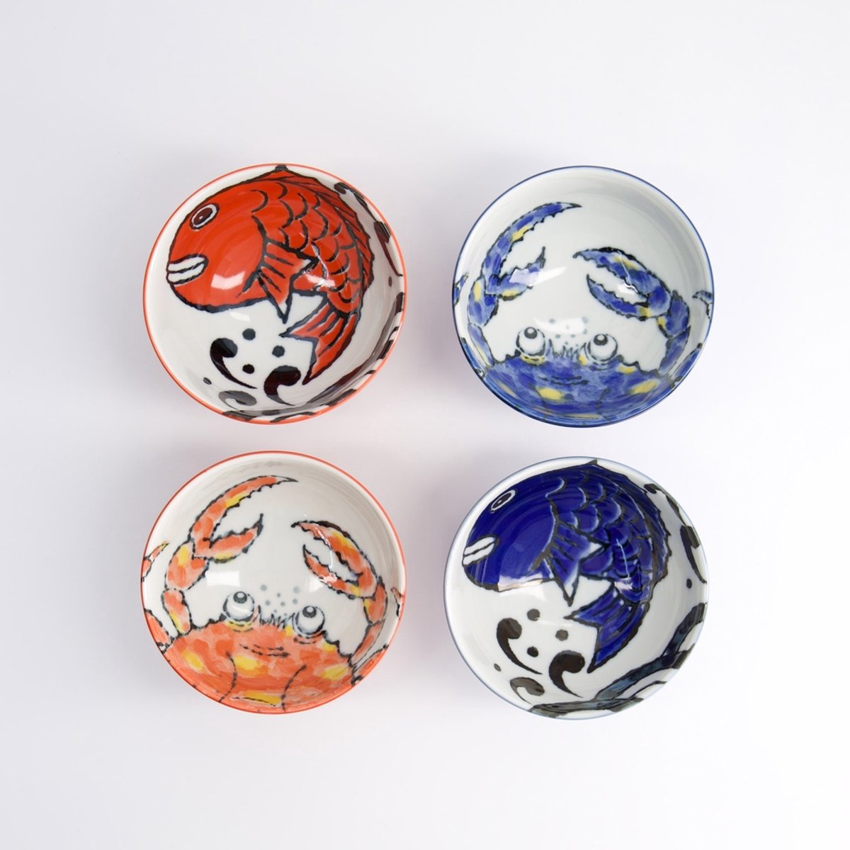 Tokyo Design Studio Seafood Bowl Giftset 4pcs 11.2x6.2cm 300ml Snapper & Crab Cadeauset van 4 kommen Made in Japan