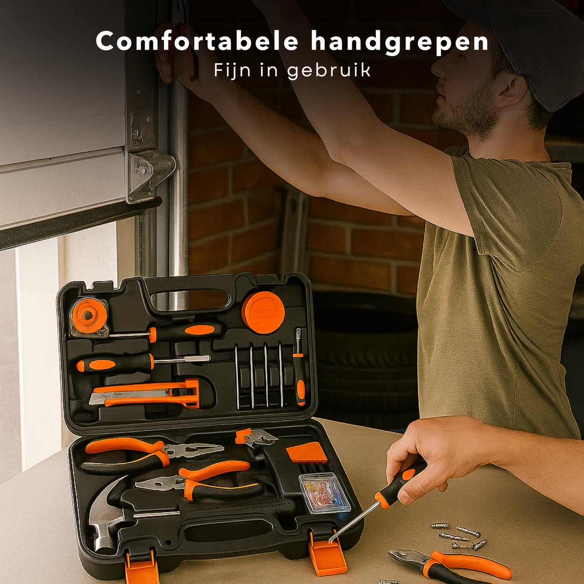 Cheqo® Gereedschapset Voor Beginners - 45-Delige Gereedschapset - Klauwhamer - Schroevendraaiers - Tangen - Imbussleutels - Multi-Schroevendraaiers - Afbreekmes - Rolbandmaat - Isolatietape - Spanningzoeker - Kunststof Opbergkoffer — cadeau in Gereedschap - foto 2