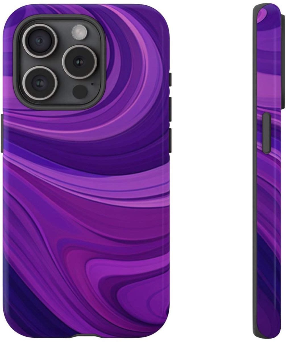 Paars Golvend Abstract Patroon – Telefoonhoesje Geschikt voor iPhone 15 Pro