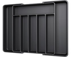 Somstyle Uitschuifbare Bestekbak - 33.5/ 57 x 38 x 5 CM - Besteklade Organizer - Bestekhouder met 8 Vakken - Zwart