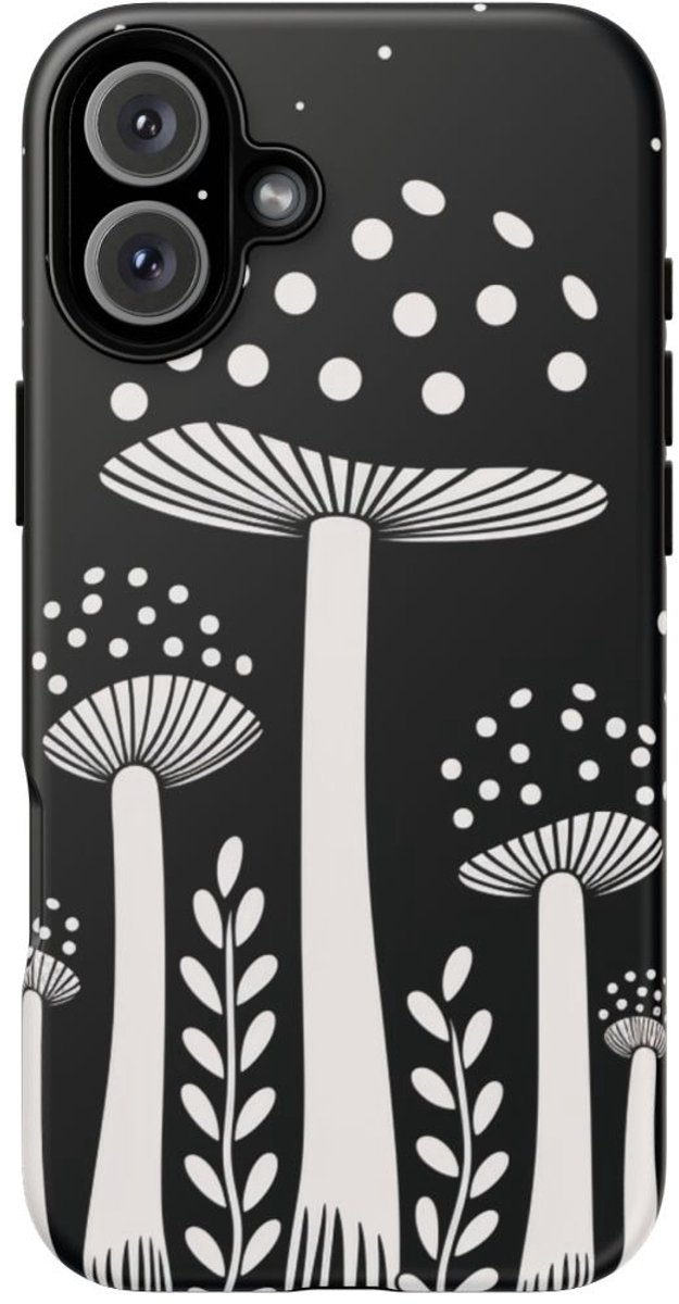 Zwart-Wit Paddenstoelenpatroon – Telefoonhoesje Geschikt voor iPhone 16 Plus