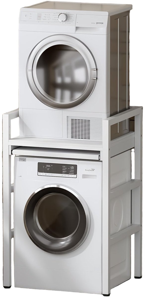 Verhoogstandaard Wasmachine – Wasmachine Onderstel – Drogerstandaard – Wasmachine Rek – Verstelbare Standaard – Hoogte Verstelbaar Tot 115 cm – Draagvermogen Tot 350 kg – Wit