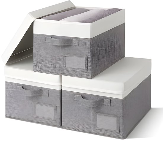 GRANNY SAYS Opbergboxen met Deksel Groot, Pak van 2 Stoffen Opbergdozen met Deksels, Opbergbakken met Deksel, Kledingkast Organizer Opbergen en Organiseren, Stoffen Opbergdoos met Deksel - Wit&Grijs GRANNY SAYS Opbergboxen met Deksel Groot, Pak van 2 Stoffen Opbergdozen met Deksels, Opbergbakken met Deksel, Kledingkast Organizer Opbergen en Organiseren, Stoffen Opbergdoos met Deksel - Wit&Grijs
