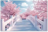 Affiche de jardin 120x80 cm - Décoration de jardin Pont - Cerisiers - Wit - Affiche pour le jardin - Décoration extérieure - Tableau de jardin clôture - Décoration murale sur toile de jardin - Décoration murale sur toile de balcon