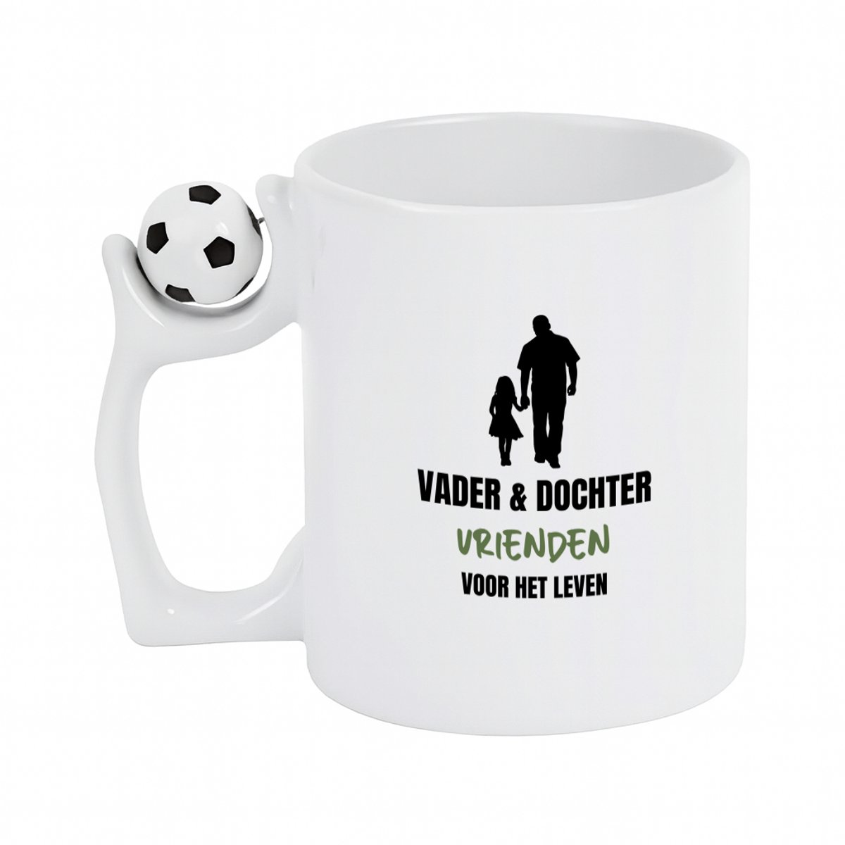 Hacebo® - Vader en dochter koffiebeker met voetbal wit - Liefde - vrienden - thee mok - koffie beker - verjaardagscadeau - cadeau voor vader/dochter - gift - kado - koffiemok - 330 ML