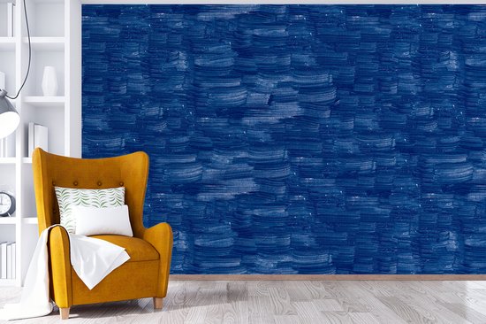 Behang - Fotobehang Verf - Strepen - Blauw - Breedte 420 cm x hoogte 280 cm