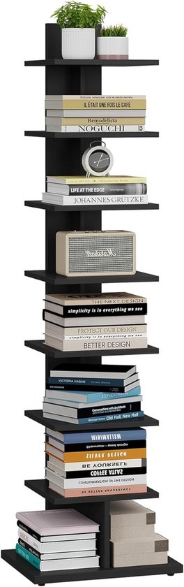 ACAZA Boekenkast - Boekenrek - 121.5 x 34 x 26.5 cm - Hout - Zwart