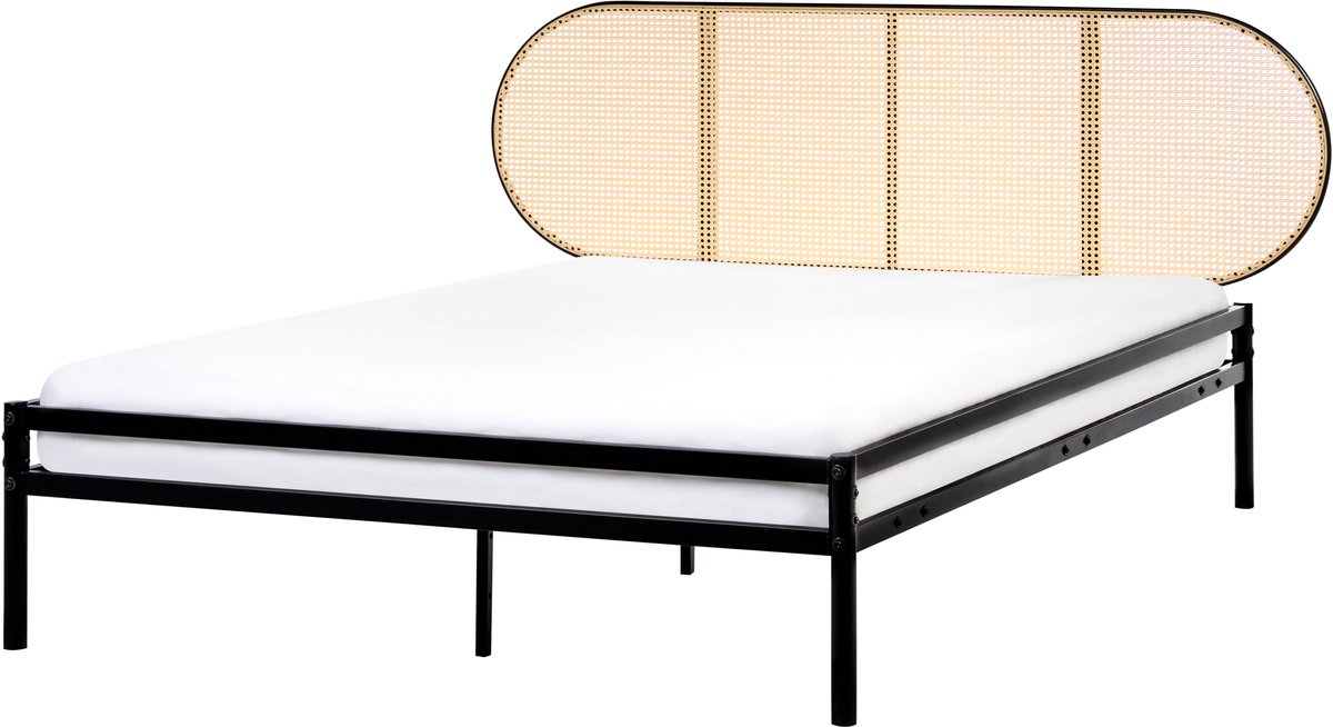 BOULIN - Tweepersoonsbed - Zwart - 140 x 200 cm - PE rotan