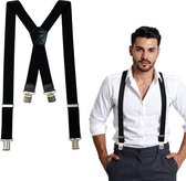 DIVERZA Bretels Heren Volwassenen – Bretels met stevige brede clips – 4 clips – Cadeau voor Man – Bretels Elastisch – Zwart
