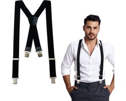 DIVERZA Bretels Heren Volwassenen – Bretels met stevige brede clips – Vaderdag Cadeau voor Man – 4 clips – Bretels Elastisch – Zwart