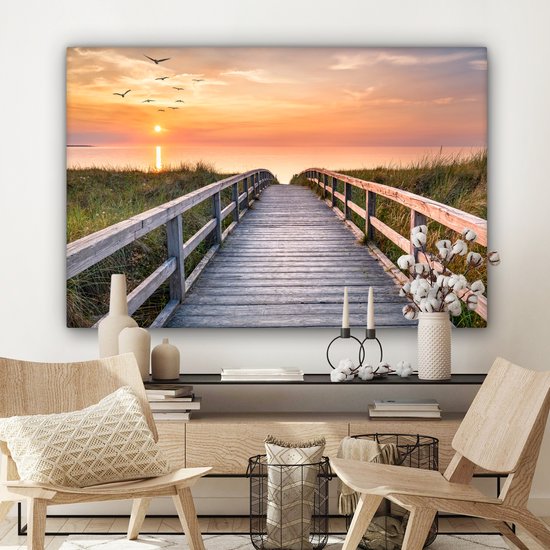 Toile - Plage - Vogels - Coucher de soleil - Dune - Tableaux sur toile nature - Peintures sur toile - Salon - Chambre - 120x80 cm