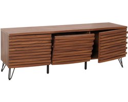 TV-rek MCW-M49, lowboard TV-meubel, opbergvakken in 3D-design, MDF metaal 52x142x44cm ~ walnoot look