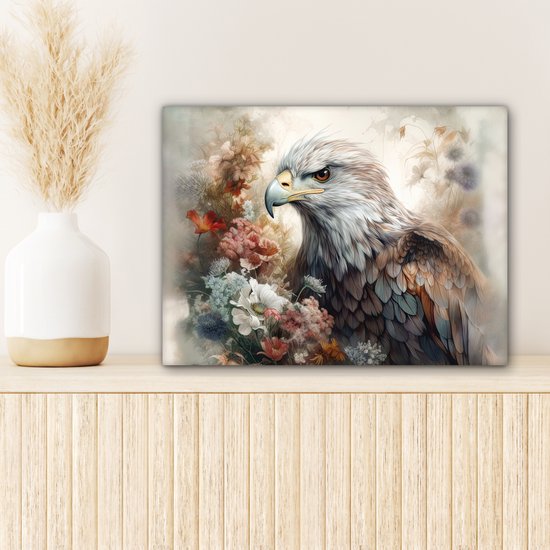 Peinture sur toile 40x30 cm - Décoration murale Aigle - Aigle - Vogel - Fleurs - Nature - Décoration murale murale salon - Décoration chambre - Accessoires de chambre - Peintures
